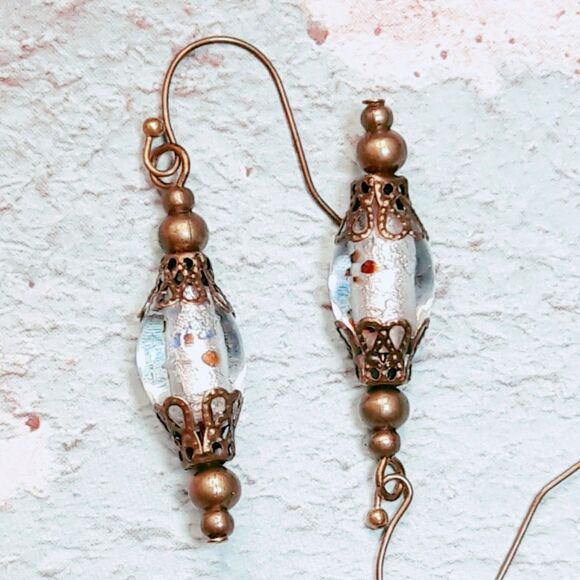 artisan earrings 444#mfs Victorian earrings hatpin lampwork foil center hand cra - Picture 4 of 6